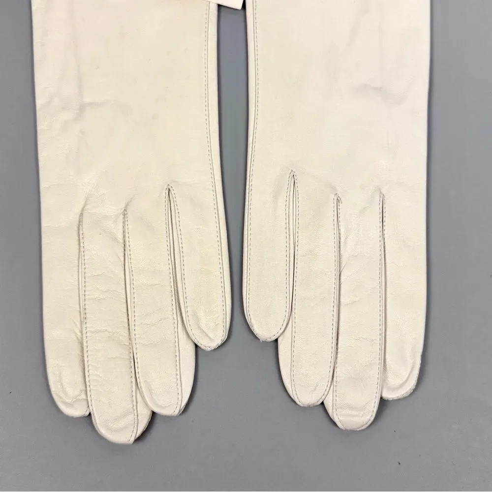 NWT Miss Aris White Ivory Leather Gloves Silk Lining Vintage size 7,5